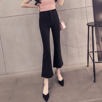 2018春秋新款修身高腰微喇叭裤女阔腿九分裤弹力休闲西装女裤学生