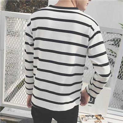 春季新款条纹长袖T恤男士圆领体恤上衣服韩版潮流学生男装套头衫款男衣拼接男长袖恤同款加厚卫衣新款男童服衣秋衣抓绒衣风男生衣