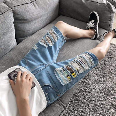 牛仔短裤男夏季薄款直筒修身马裤男休闲潮流中裤子青年韩版五分裤