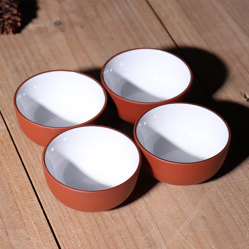 茶具套装宜兴紫砂朱泥品茗功夫小直口茶杯大陶瓷茶碗杯8个装特价
