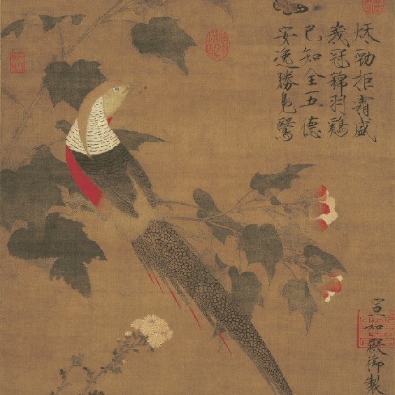 正品画 保真大师手工字画 绢本 画心 宋徽宗赵佶 芙蓉锦鸡图 50