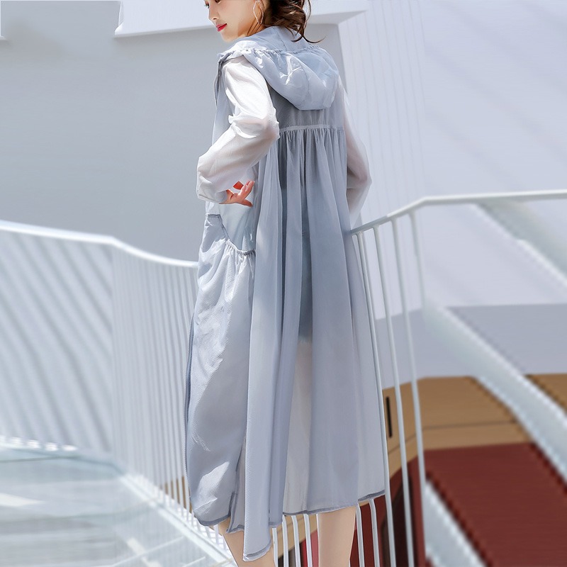 New student Korean beach clothes breathable sunscreen clothes women's summer thin medium long loose large coat